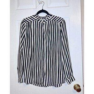 MAJE Black Ivory Striped Long Sleeve Hidden Button Blouse Sz 3/ L